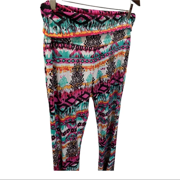 LUCY LOVE ROLL DOWN SUPER FLARE SOFT STRETCHY COLORFUL PAISLEY PANTS SIZE LARGE - Picture 5 of 15